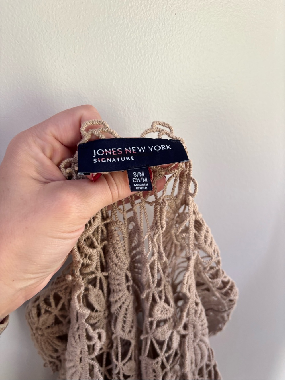 Jones New York S/M Women’s tan floral crochet tie-front cardigan - Picture 6 of 7